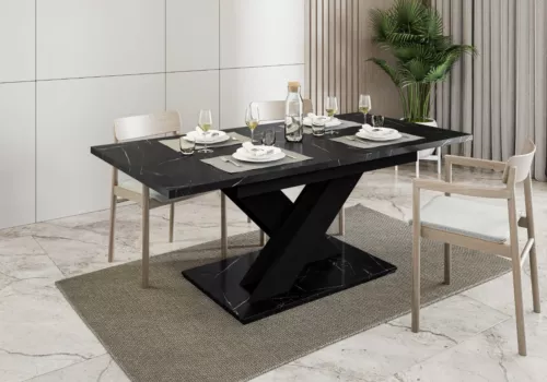 Extendable Table 140-180x80cm Kitchen Marble Black